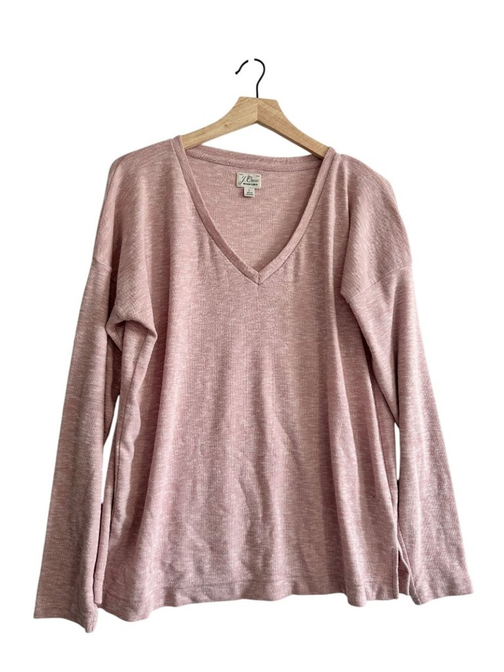 J.Crew Vintage Fleece V-Neck Long Sleeve Space Dyed Top, Heather Pink Size L